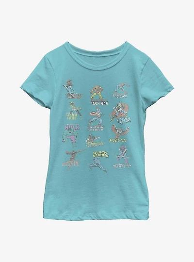 Marvel Avengers Character Chart Youth Girls T-Shirt