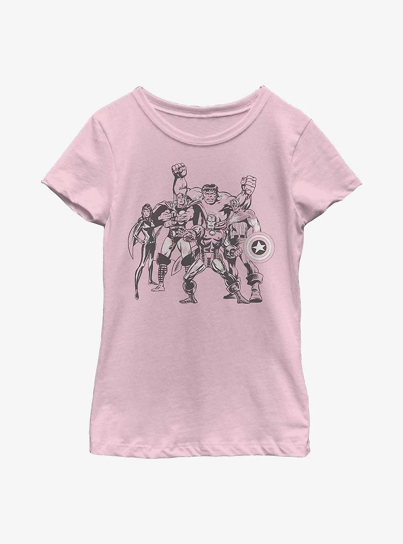 Marvel Avengers Mono Retro Group Youth Girls T-Shirt