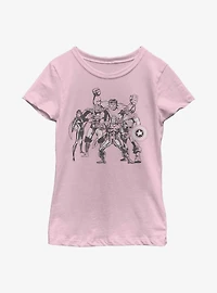 Marvel Avengers Mono Retro Group Youth Girls T-Shirt