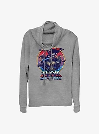 Marvel Thor: Love And Thunder Group Emblem Girl's Cowl Neck Long Sleeve Top