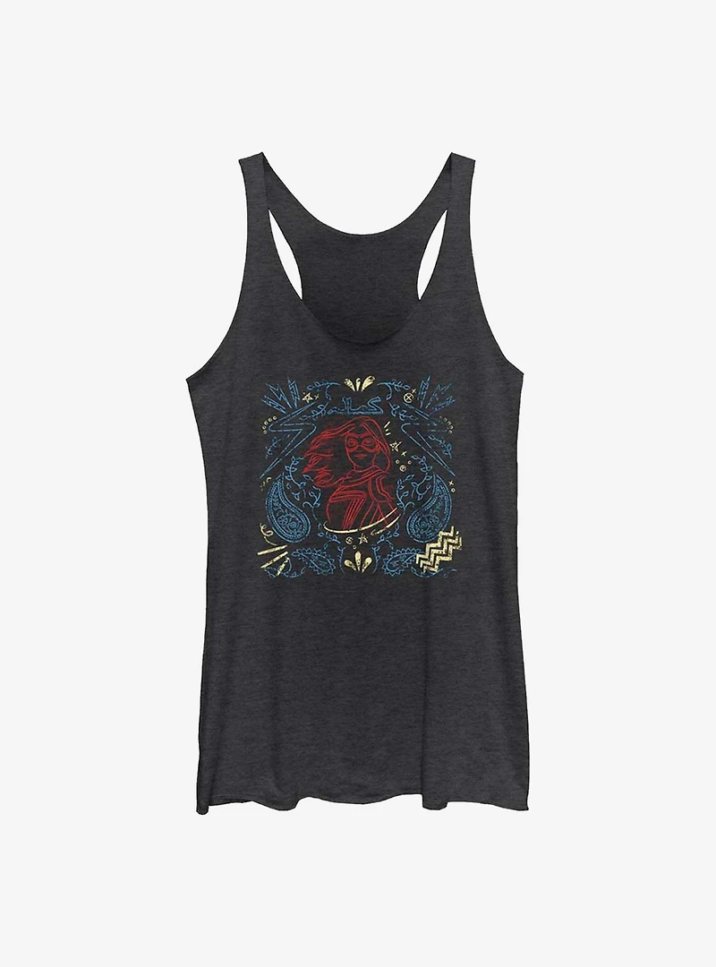 Marvel Ms. Line Drawing GIrls Raw Edge Tank