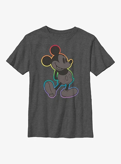Disney Mickey Mouse Rainbow Outline Youth T-Shirt