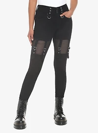 HT Denim Black Mesh Buckle Garter Hi-Rise Super Skinny Jeans