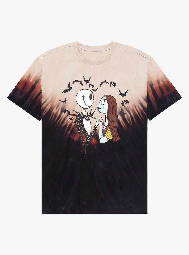 Disney The Nightmare Before Christmas Jack Skellington & Sally Bat Heart Dye T-Shirt - BoxLunch Exclusive