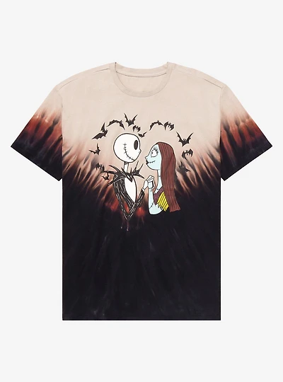 Disney The Nightmare Before Christmas Jack Skellington & Sally Bat Heart Dye T-Shirt - BoxLunch Exclusive