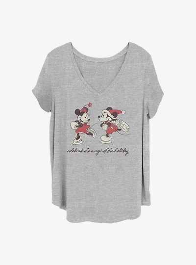 Disney Mickey Mouse & Minnie Mouse Vintage Holiday Skaters Girls T-Shirt Plus Size