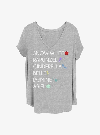 Disney Princesses Princess List Girls T-Shirt Plus Size