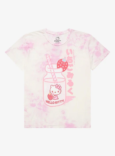 Hello Kitty Strawberry Milk Tie-Dye Girls T-Shirt Plus Size