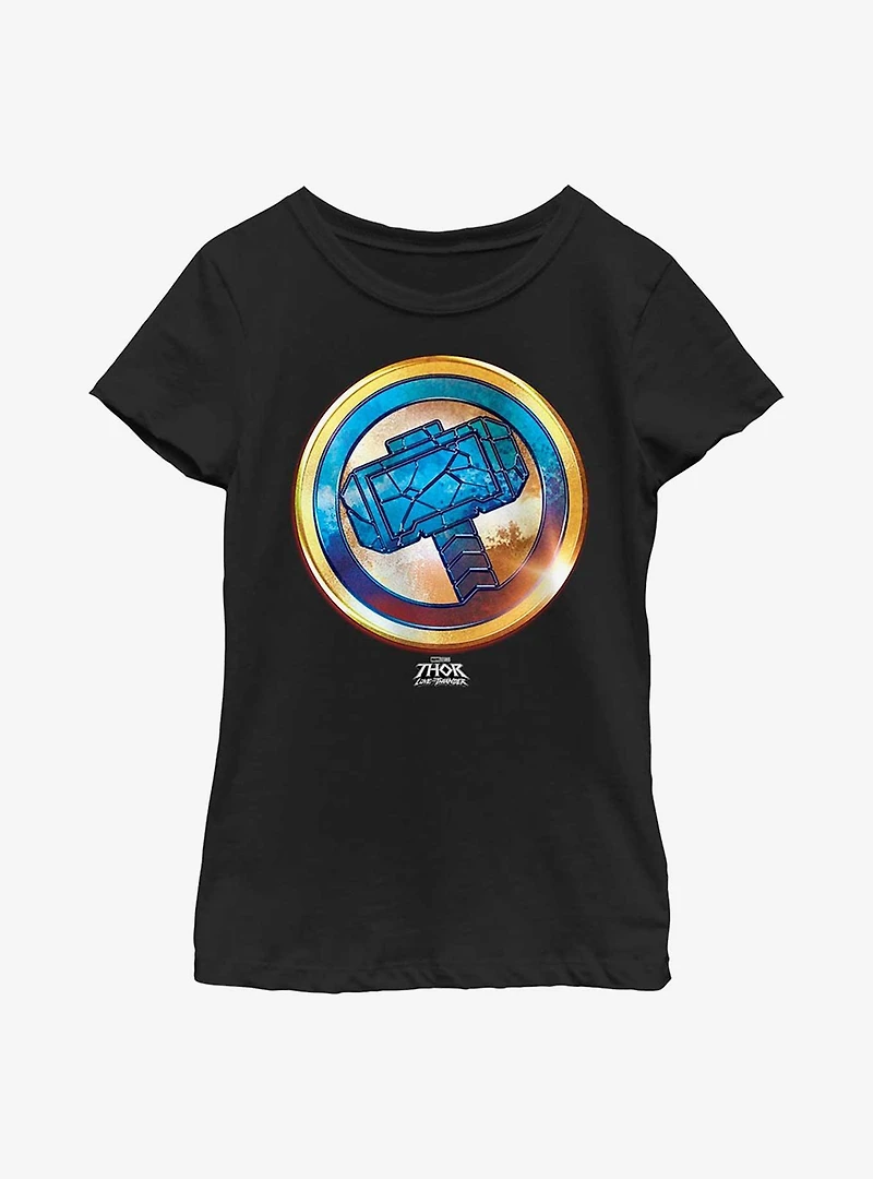 Marvel Thor: Love And Thunder Mjolnir Gold Youth Girls T-Shirt