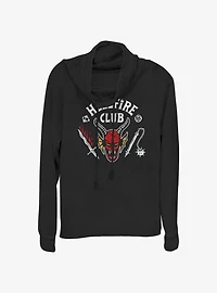 Stranger Things Hellfire Club Logo Cowl Neck Long-Sleeve Top