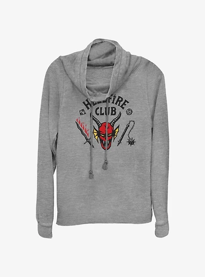 Stranger Things Hellfire Club Logo Cowl Neck Long-Sleeve Top