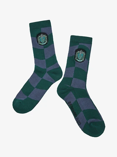 Harry Potter Slytherin Crest Wavy Checkered Crew Socks - BoxLunch Exclusive