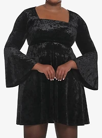Black Crushed Velvet Bell-Sleeve Mini Dress Plus Size