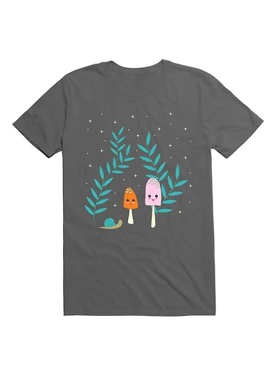 Kawaii Mushrooms The Forest With Snail T-Shirt