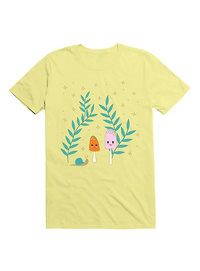 Kawaii Mushrooms In The Forest With Snail T-Shirt