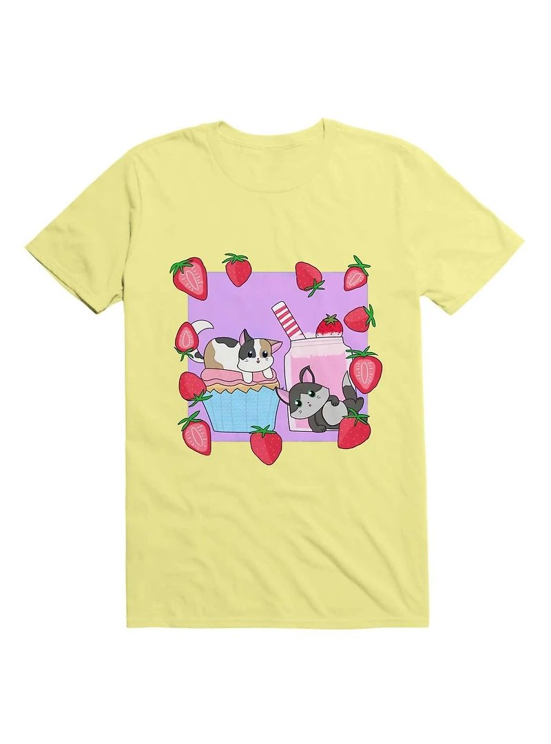 Kawaii Cats and Strawberries T-Shirt