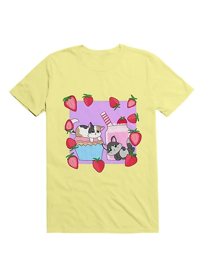 Kawaii Cats and Strawberries T-Shirt