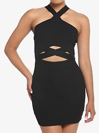 Black Cutout Halter Dress