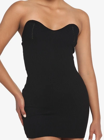 Black Ribbed Tube Dress