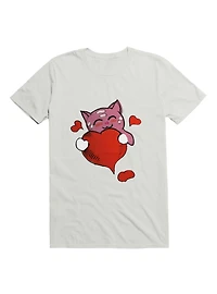 Kawaii Lovely pink cat holding a red heart T-Shirt
