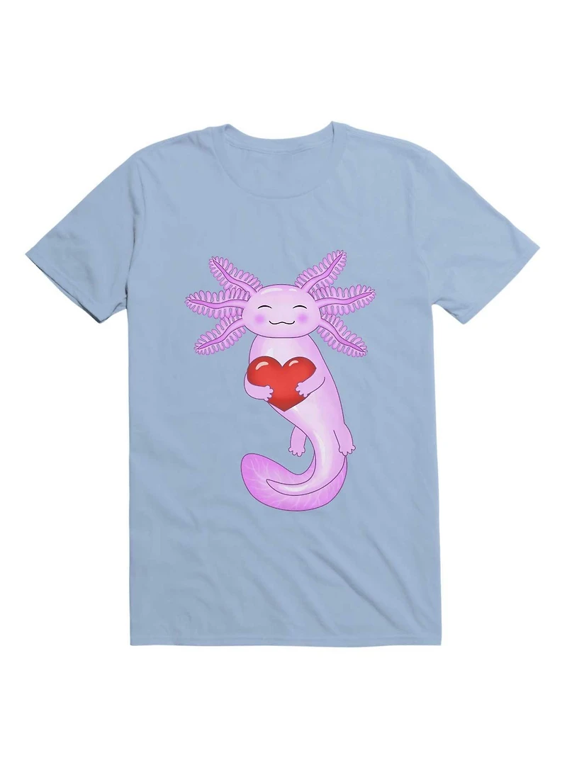 Kawaii Purple Axolotl Holding A Red Heart T-Shirt