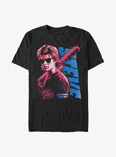 Stranger Things Steve Hello Ladies Heavyweight T-Shirt