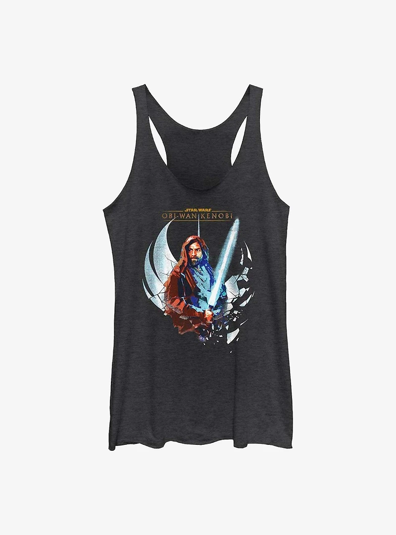 Star Wars Obi-Wan Wan Shattered Jedi Logo Girls Raw Edge Tank