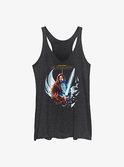 Star Wars Obi-Wan Wan Shattered Jedi Logo Girls Raw Edge Tank