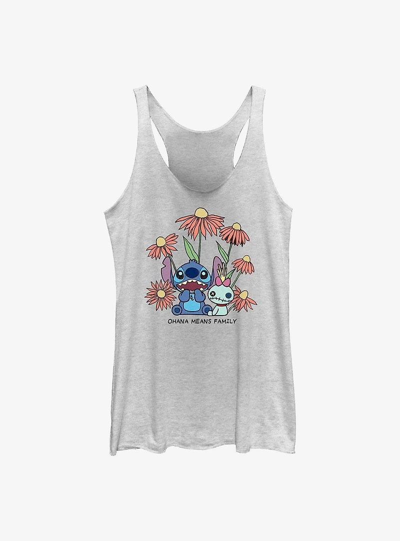Disney Lilo & Stitch Chibi Floral Ohana Means Family Womens Tank Top