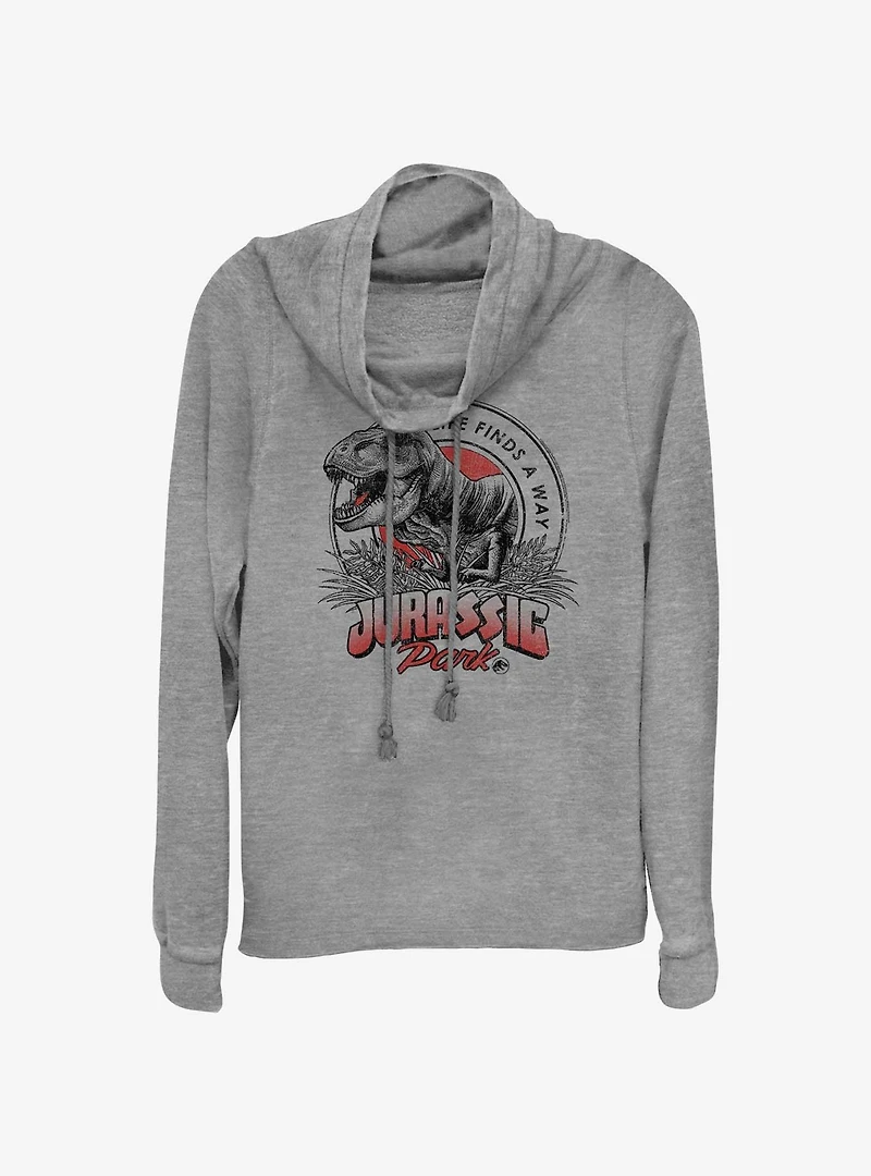 Jurassic Park T Rex Finds A Way Cowl Neck Long-Sleeve Top