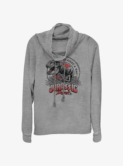 Jurassic Park T Rex Finds A Way Cowl Neck Long-Sleeve Top