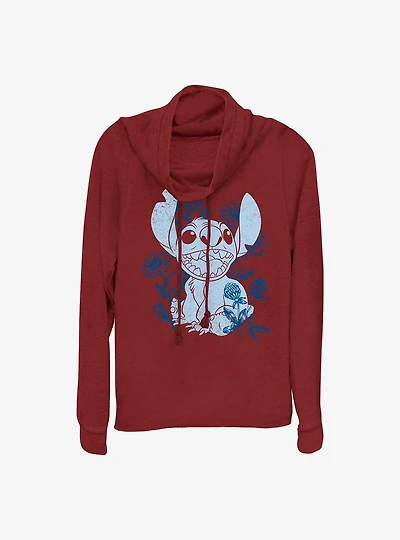 Disney Lilo & Stitch Floral Sketch Cowl Neck Long-Sleeve Top