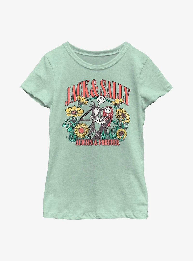 Disney The Nightmare Before Christmas Jack And Sally Floral Youth Girls T-Shirt