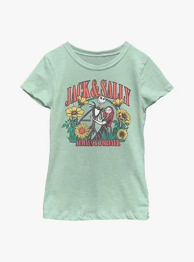Disney The Nightmare Before Christmas Jack And Sally Floral Youth Girls T-Shirt