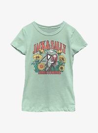 Disney The Nightmare Before Christmas Jack And Sally Floral Youth Girls T-Shirt
