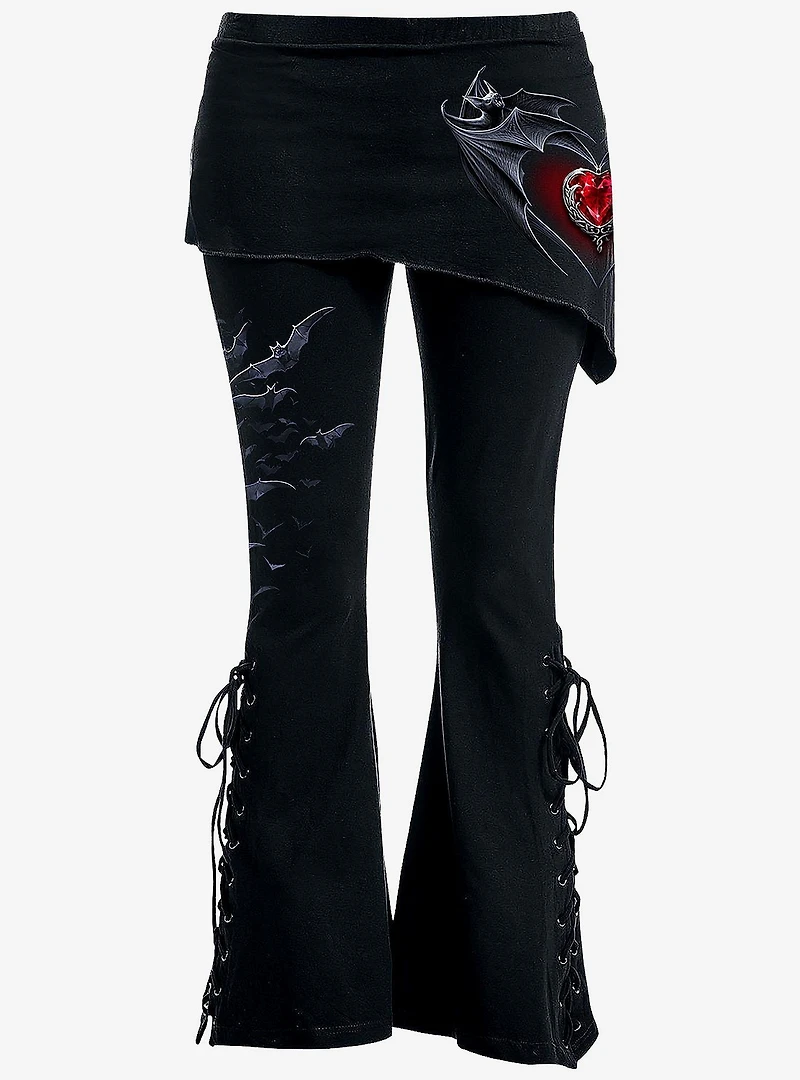 Bat's Heart Boot Cut Leggings With Slant Skirt