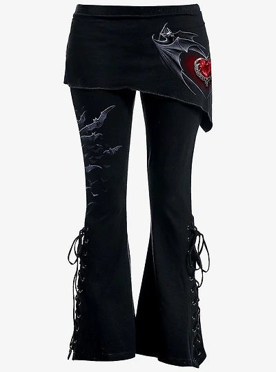 Bat's Heart Boot Cut Leggings With Slant Skirt