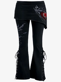 Bat's Heart Boot Cut Leggings With Slant Skirt