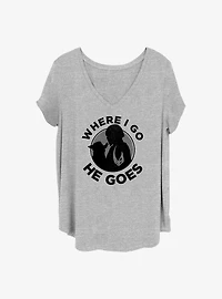 Star Wars The Mandalorian Where I Go He Goes Girls T-Shirt Plus