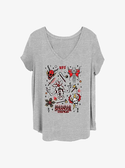 Stranger Things Hellfire Club Doodles Girls T-Shirt Plus