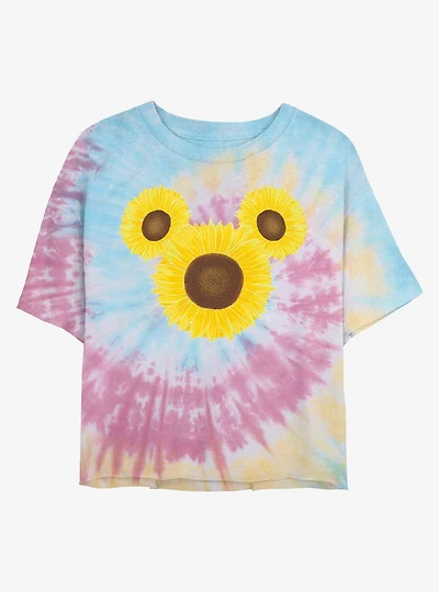 Disney Mickey Mouse Mickey Sunflower Tie Dye Crop Girls T-Shirt