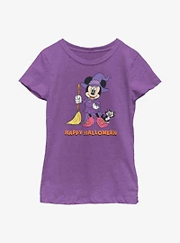Disney Minnie Mouse Happy Halloween Witch  Youth Girls T-Shirt
