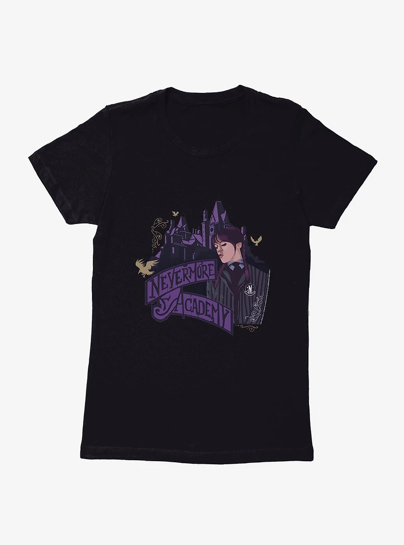 Wednesday Nevermore Academy Building Womens T-Shirt