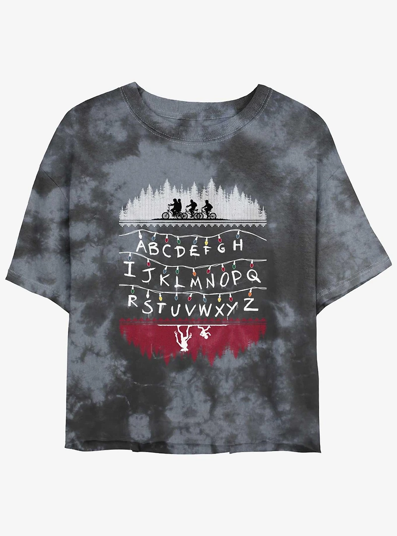 Stranger Things Alphabet Lights Mineral Wash Crop Girls T-Shirt