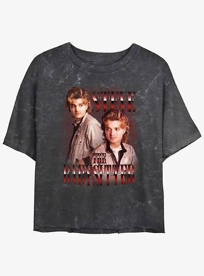 Stranger Things Steve The Babysitter Mineral Wash Crop Girls T-Shirt