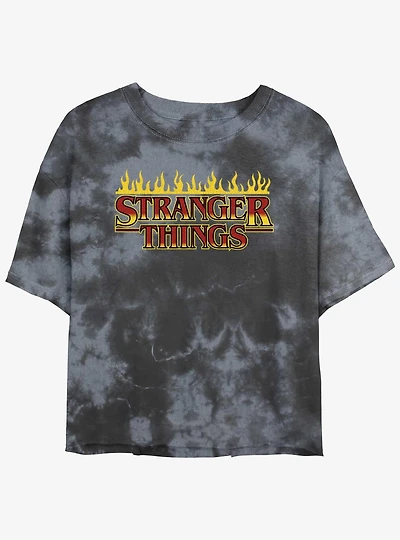 Stranger Things Flaming Logo Mineral Wash Crop Girls T-Shirt