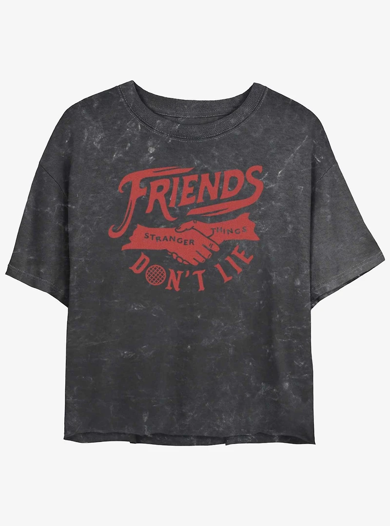 Stranger Things Friends Don't Lie Mineral Wash Crop Girls T-Shirt