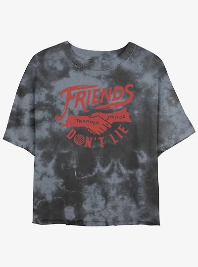 Stranger Things Friends Don't Lie Mineral Wash Crop Girls T-Shirt