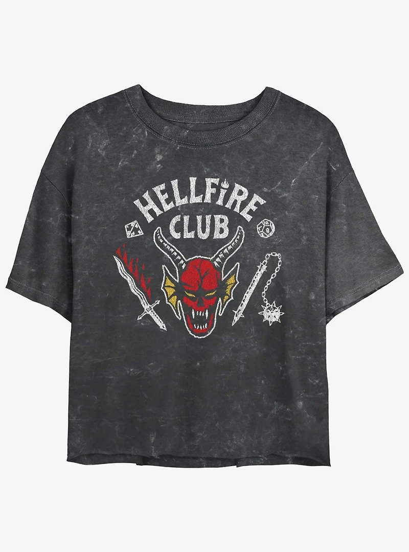 Stranger Things Hellfire Club Mineral Wash Crop Girls T-Shirt