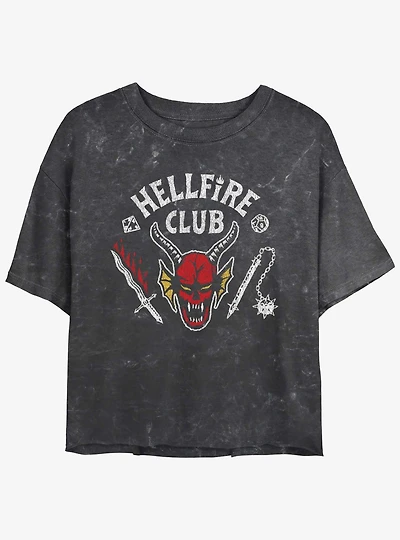 Stranger Things Hellfire Club Mineral Wash Crop Girls T-Shirt
